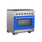Forno Capriasca 36" Freestanding Gas Range All Stainless Steel, 6 Brass Burners 120,000 BTU, Wok Support