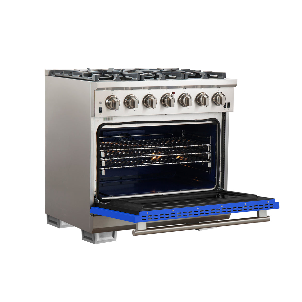 Forno Capriasca 36" Freestanding Gas Range All Stainless Steel, 6 Brass Burners 120,000 BTU, Wok Support