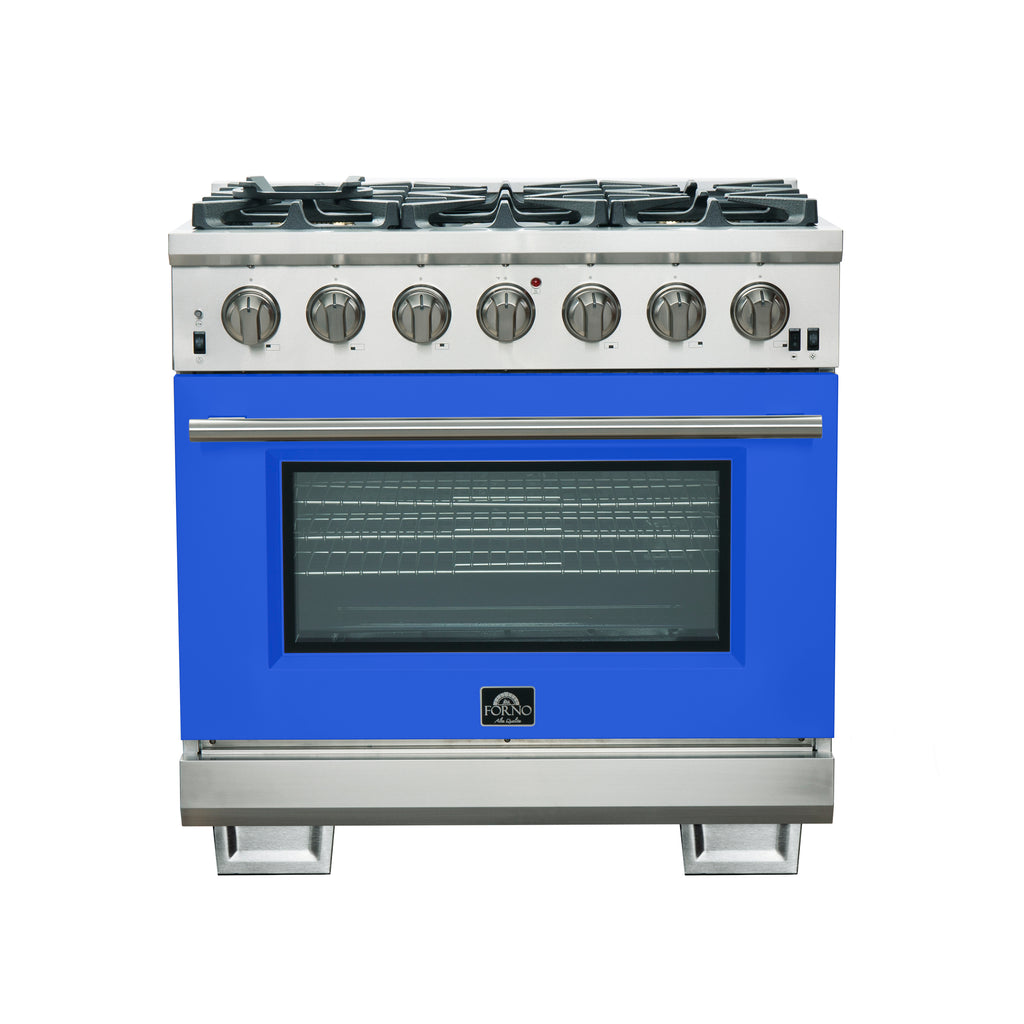 Forno Capriasca 36" Freestanding Gas Range All Stainless Steel, 6 Brass Burners 120,000 BTU, Wok Support