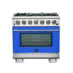 Forno Capriasca 36" Freestanding Gas Range All Stainless Steel, 6 Brass Burners 120,000 BTU, Wok Support