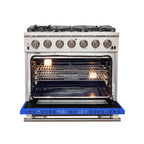 Forno Capriasca 36" Freestanding Gas Range All Stainless Steel, 6 Brass Burners 120,000 BTU, Wok Support