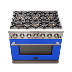 Forno Capriasca 36" Freestanding Gas Range All Stainless Steel, 6 Brass Burners 120,000 BTU, Wok Support
