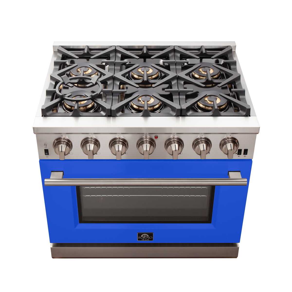 Forno Capriasca 36" Freestanding Gas Range All Stainless Steel, 6 Brass Burners 120,000 BTU, Wok Support