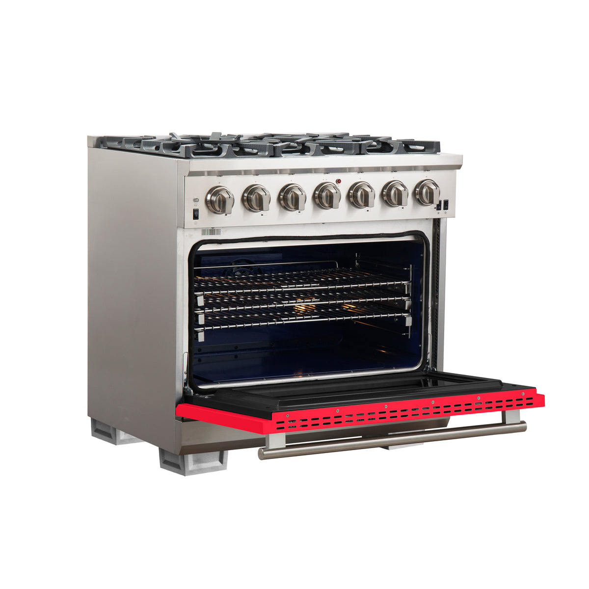 Forno Capriasca 36" Freestanding Gas Range All Stainless Steel, 6 Brass Burners 120,000 BTU, Wok Support