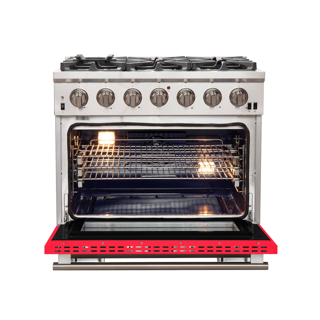 Forno Capriasca 36" Freestanding Gas Range All Stainless Steel, 6 Brass Burners 120,000 BTU, Wok Support