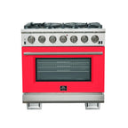 Forno Capriasca 36" Freestanding Gas Range All Stainless Steel, 6 Brass Burners 120,000 BTU, Wok Support
