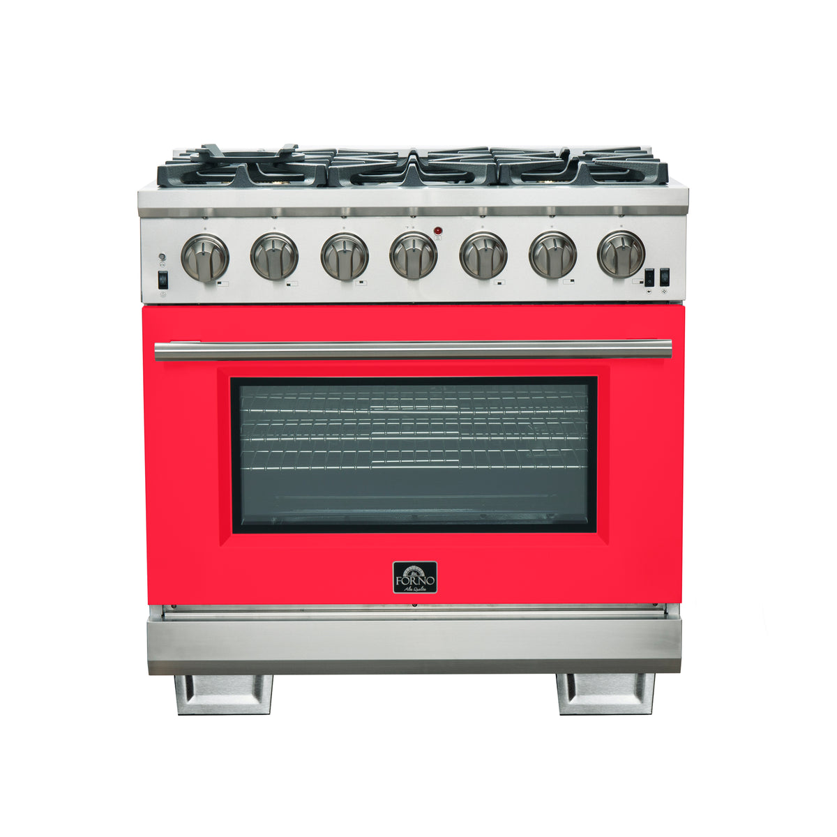 Forno Capriasca 36" Freestanding Gas Range All Stainless Steel, 6 Brass Burners 120,000 BTU, Wok Support