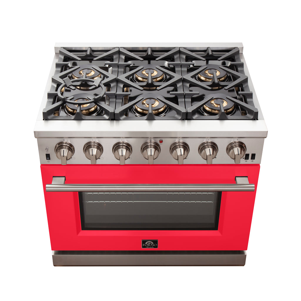 Forno Capriasca 36" Freestanding Gas Range All Stainless Steel, 6 Brass Burners 120,000 BTU, Wok Support