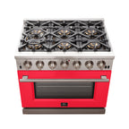 Forno Capriasca 36" Freestanding Gas Range All Stainless Steel, 6 Brass Burners 120,000 BTU, Wok Support