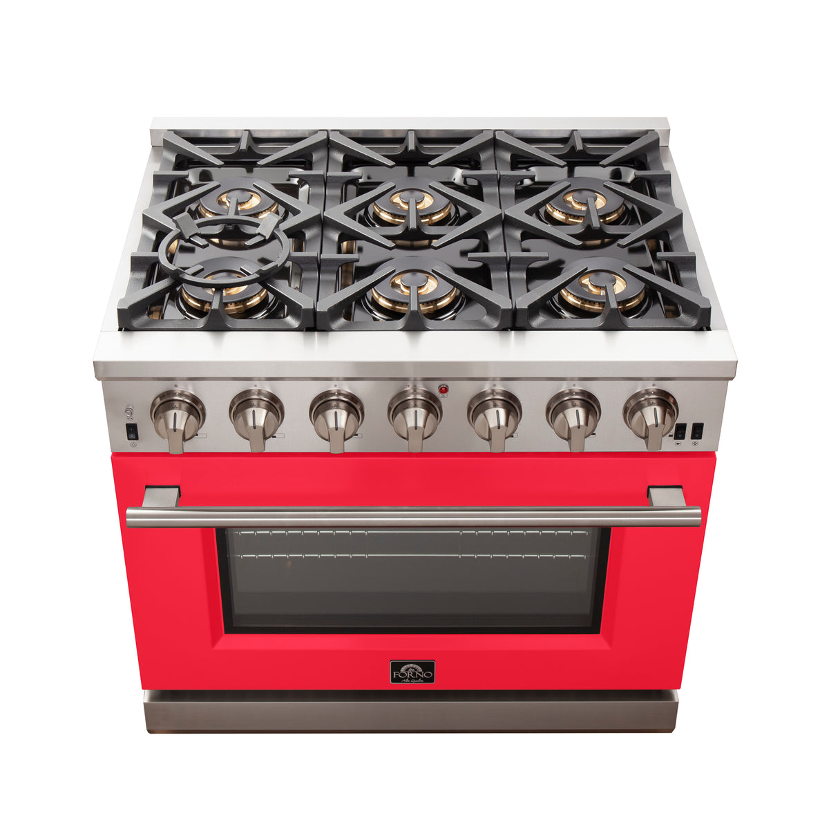 Forno Capriasca 36" Freestanding Gas Range All Stainless Steel, 6 Brass Burners 120,000 BTU, Wok Support