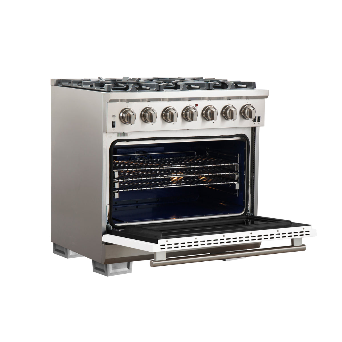 Forno Capriasca 36" Freestanding Gas Range All Stainless Steel, 6 Brass Burners 120,000 BTU, Wok Support