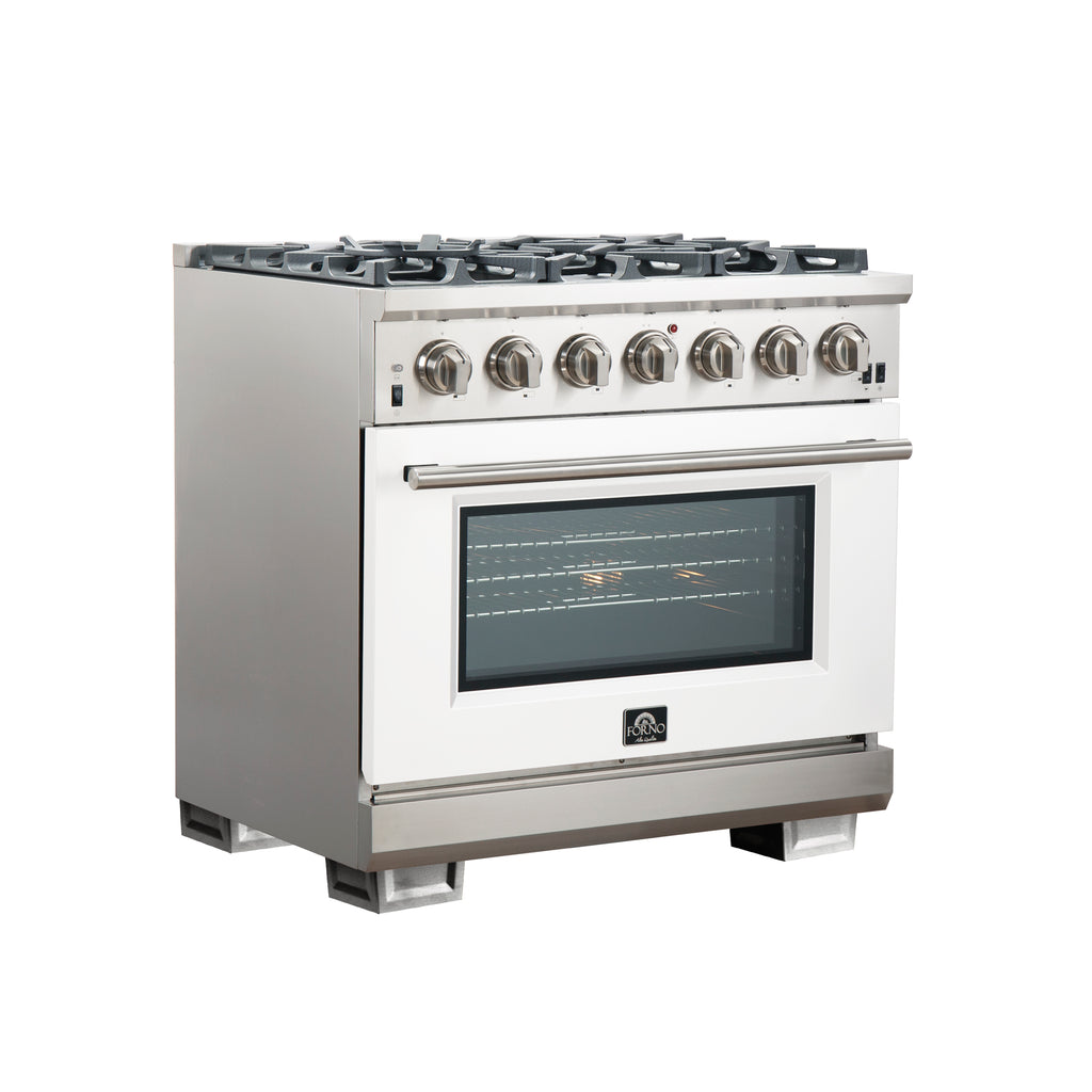 Forno Capriasca 36" Freestanding Gas Range All Stainless Steel, 6 Brass Burners 120,000 BTU, Wok Support
