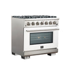Forno Capriasca 36" Freestanding Gas Range All Stainless Steel, 6 Brass Burners 120,000 BTU, Wok Support