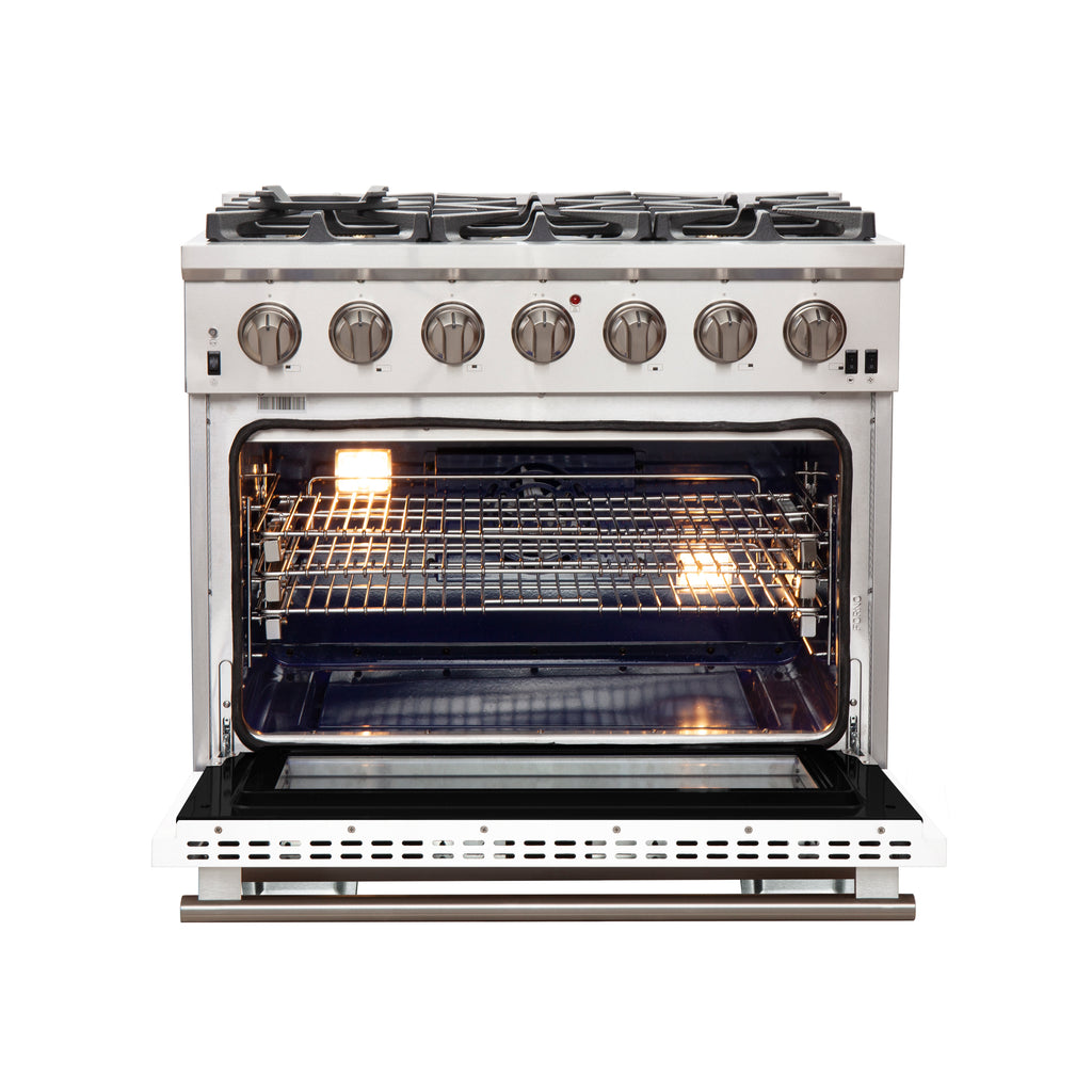 Forno Capriasca 36" Freestanding Gas Range All Stainless Steel, 6 Brass Burners 120,000 BTU, Wok Support
