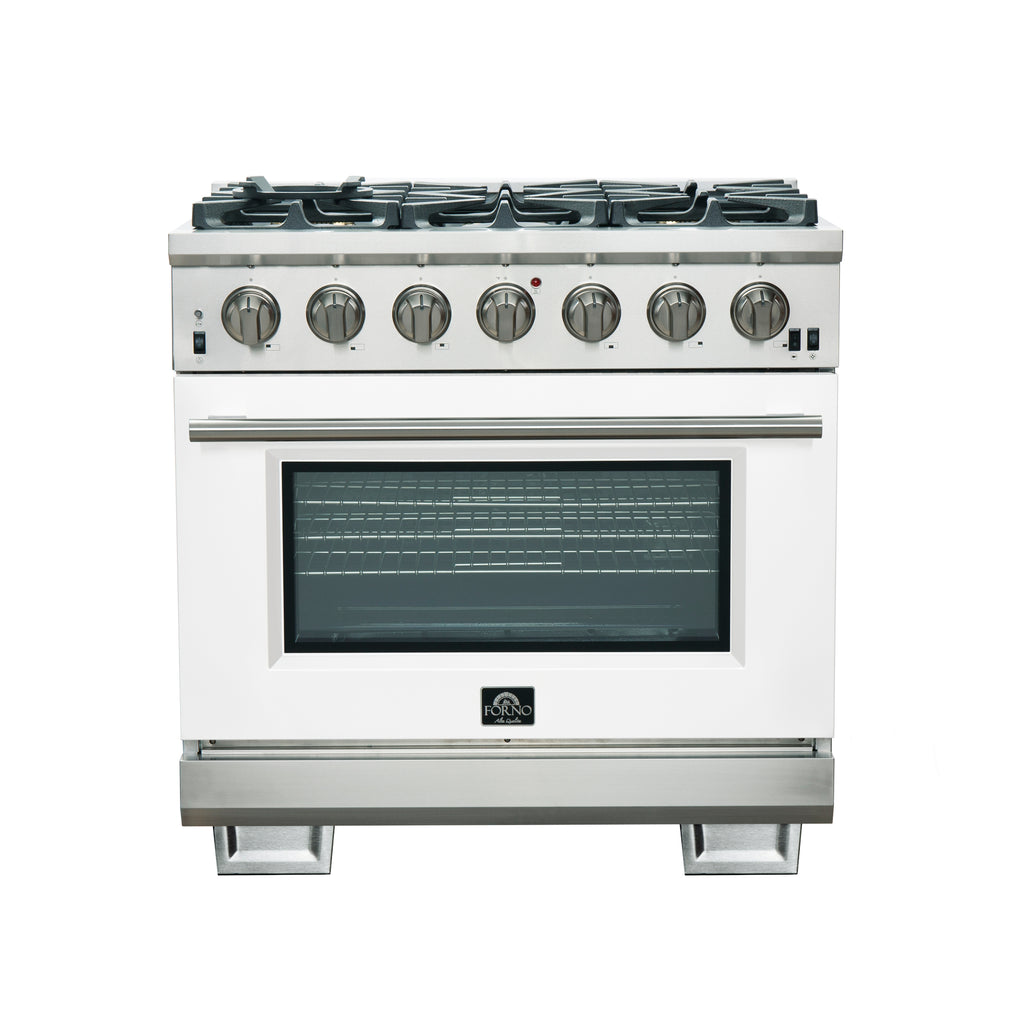 Forno Capriasca 36" Freestanding Gas Range All Stainless Steel, 6 Brass Burners 120,000 BTU, Wok Support