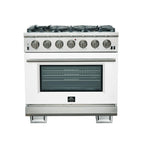 Forno Capriasca 36" Freestanding Gas Range All Stainless Steel, 6 Brass Burners 120,000 BTU, Wok Support
