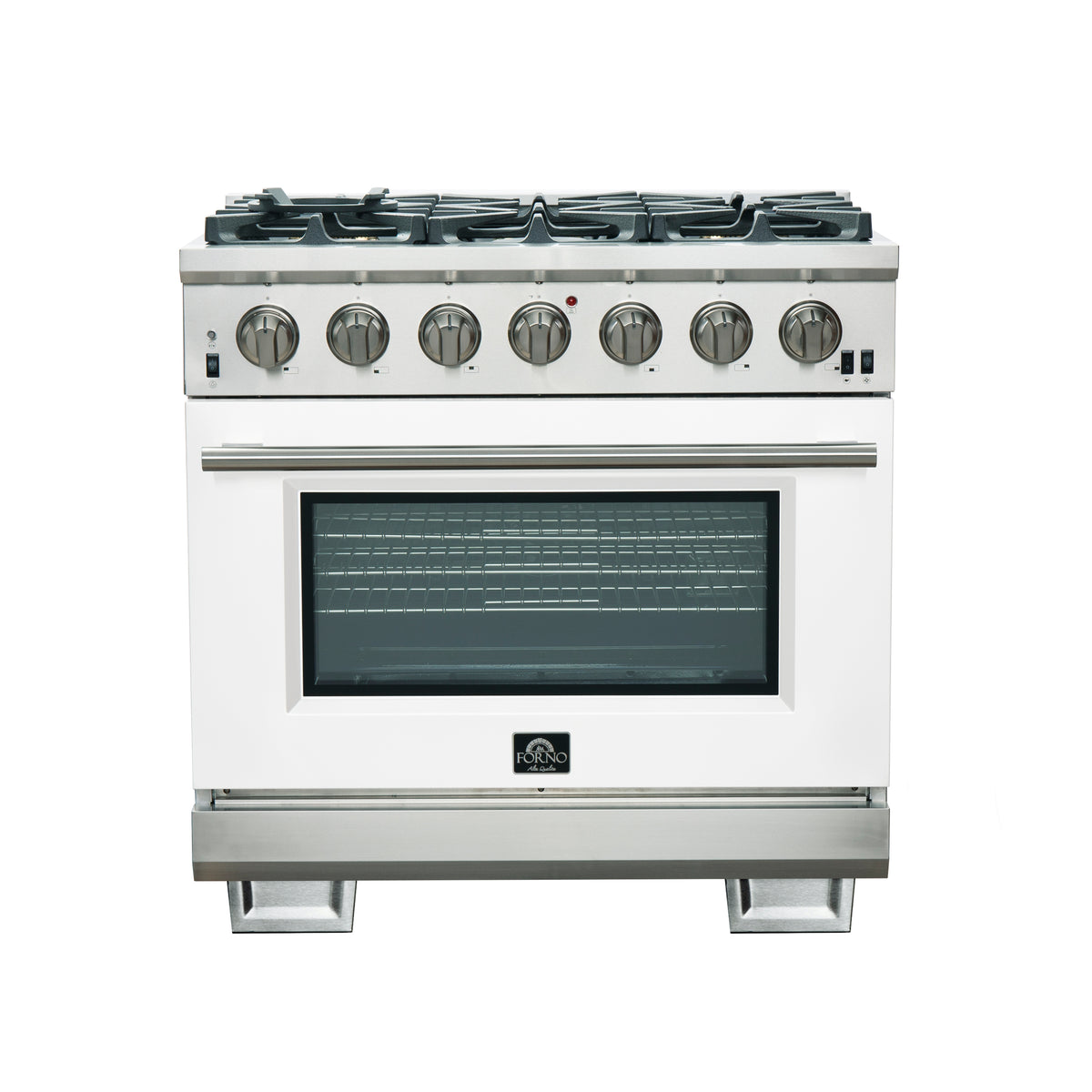 Forno Capriasca 36" Freestanding Gas Range All Stainless Steel, 6 Brass Burners 120,000 BTU, Wok Support