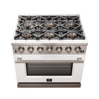 Forno Capriasca 36" Freestanding Gas Range All Stainless Steel, 6 Brass Burners 120,000 BTU, Wok Support