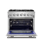 Forno Capriasca 36" Freestanding Gas Range All Stainless Steel, 6 Brass Burners 120,000 BTU, Wok Support