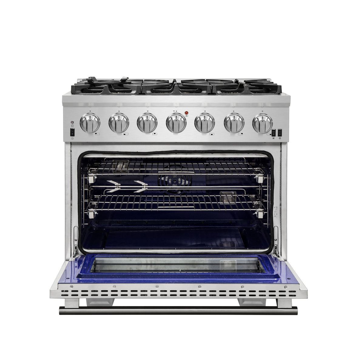 Forno Capriasca 36" Freestanding Gas Range All Stainless Steel, 6 Brass Burners 120,000 BTU, Wok Support
