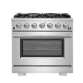 Forno Capriasca 36" Freestanding Gas Range All Stainless Steel, 6 Brass Burners 120,000 BTU, Wok Support