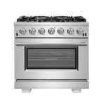 Forno Capriasca 36" Freestanding Gas Range All Stainless Steel, 6 Brass Burners 120,000 BTU, Wok Support