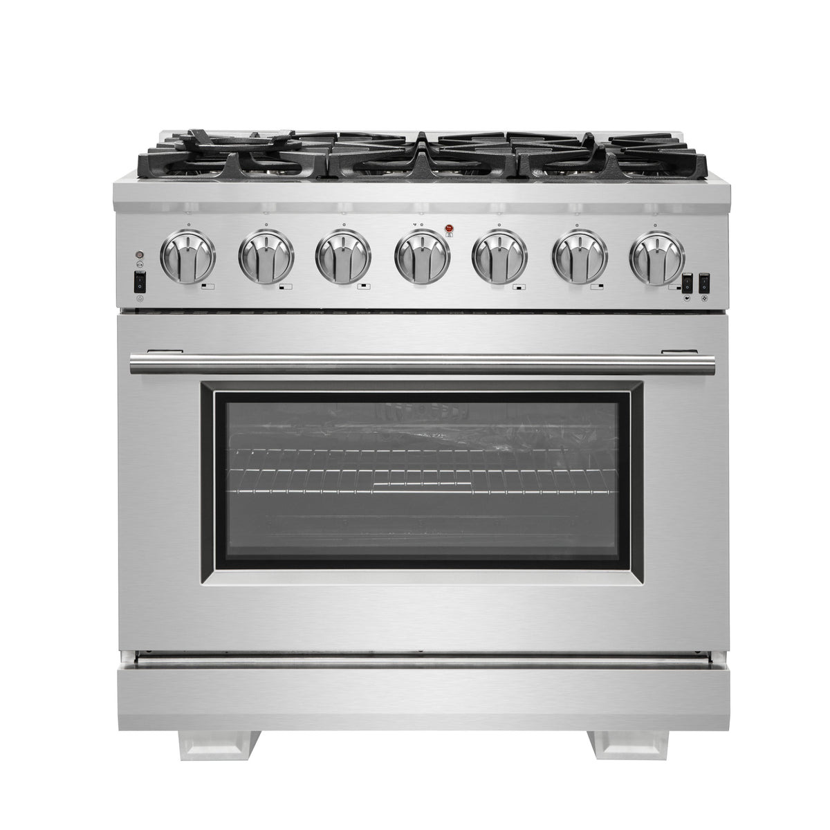 Forno Capriasca 36" Freestanding Gas Range All Stainless Steel, 6 Brass Burners 120,000 BTU, Wok Support