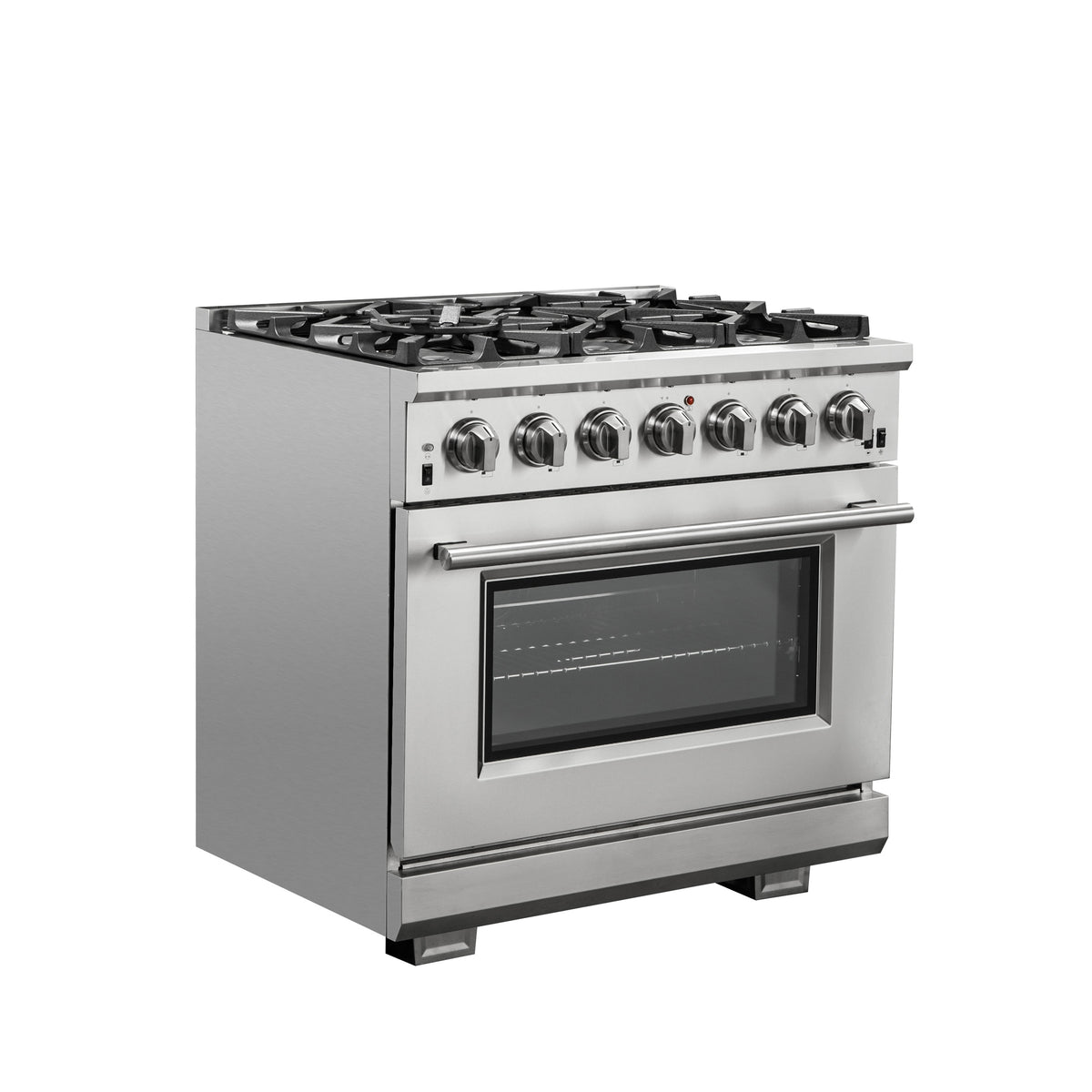 Forno Capriasca 36" Freestanding Gas Range All Stainless Steel, 6 Brass Burners 120,000 BTU, Wok Support