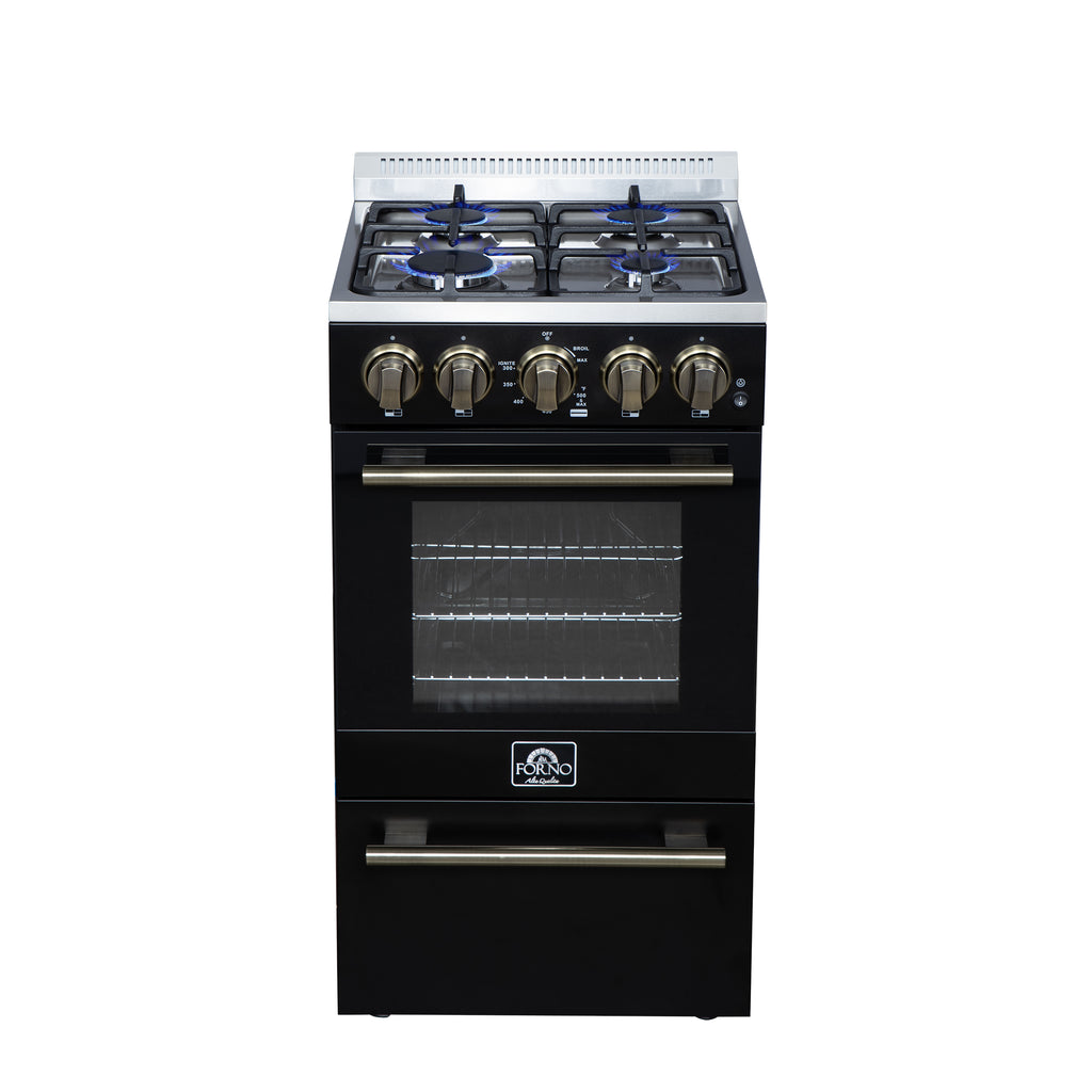 Forno Lamazze 20" Freestanding Gas Range in Black with 4 Sealed Burners, 21,200 BTU Cooktop