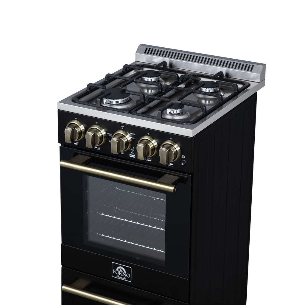Forno Lamazze 20" Freestanding Gas Range in Black with 4 Sealed Burners, 21,200 BTU Cooktop