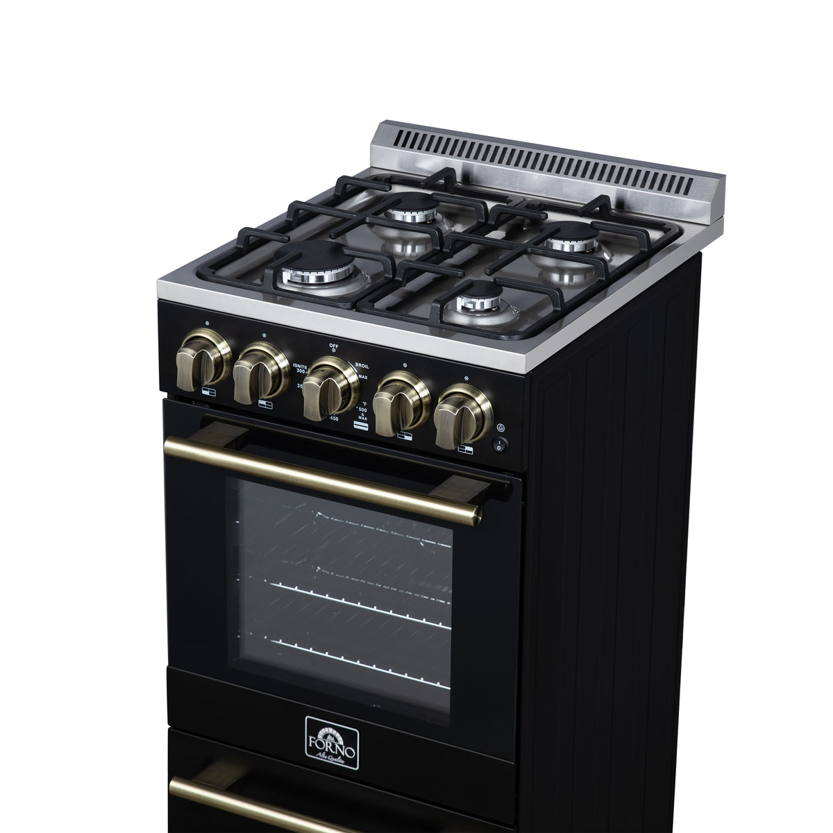 Forno Lamazze 20" Freestanding Gas Range in Black with 4 Sealed Burners, 21,200 BTU Cooktop