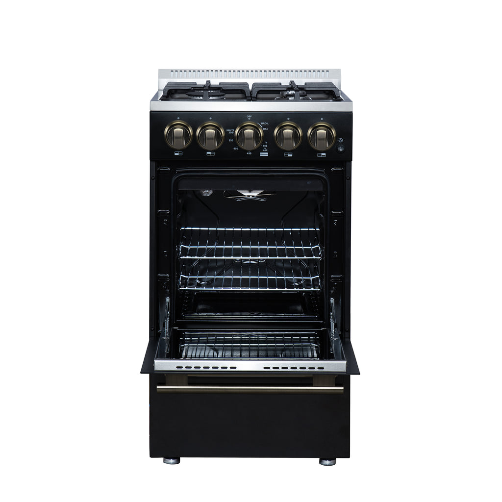 Forno Lamazze 20" Freestanding Gas Range in Black with 4 Sealed Burners, 21,200 BTU Cooktop