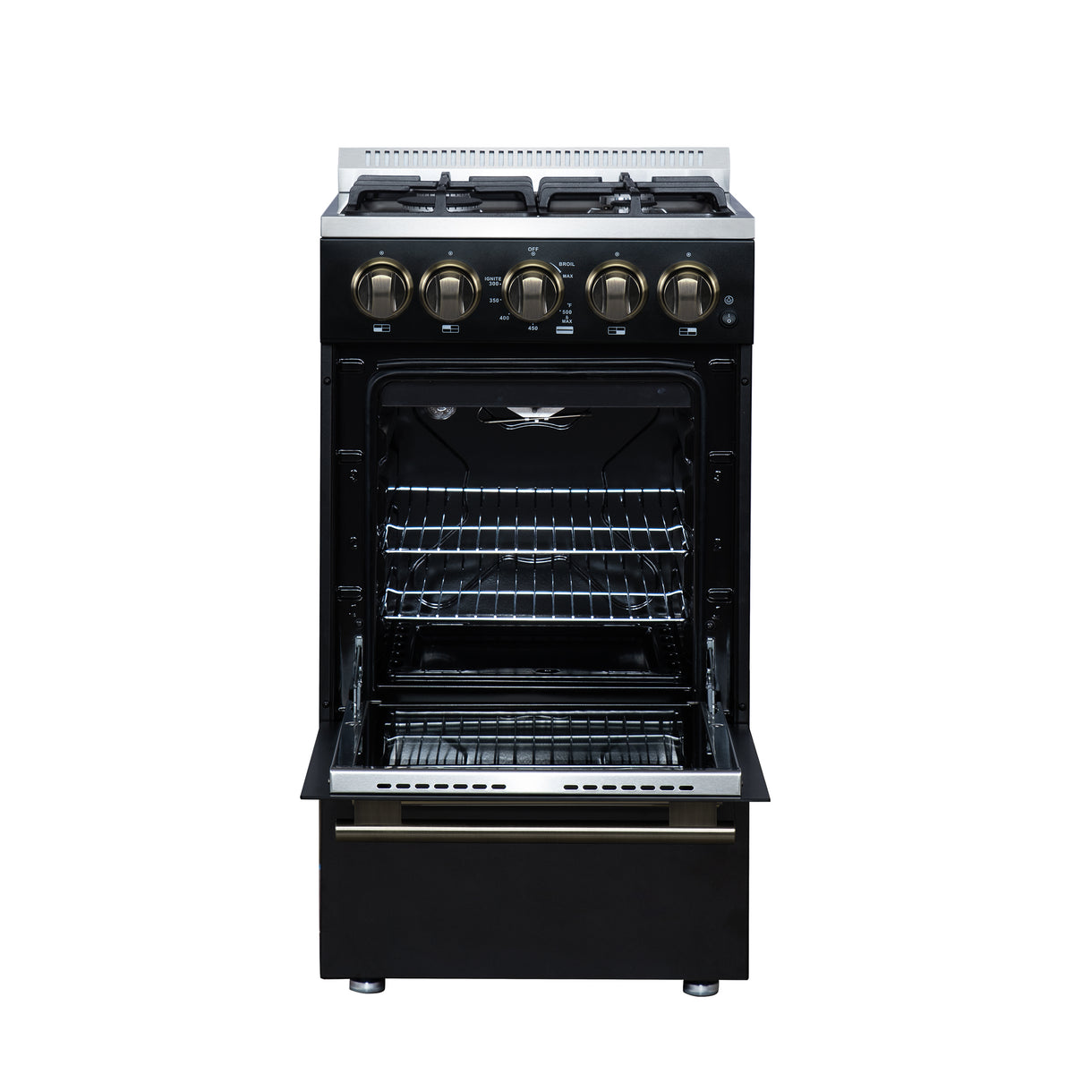 Forno Lamazze 20" Freestanding Gas Range in Black with 4 Sealed Burners, 21,200 BTU Cooktop