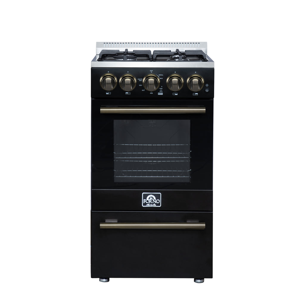 Forno Lamazze 20" Freestanding Gas Range in Black with 4 Sealed Burners, 21,200 BTU Cooktop