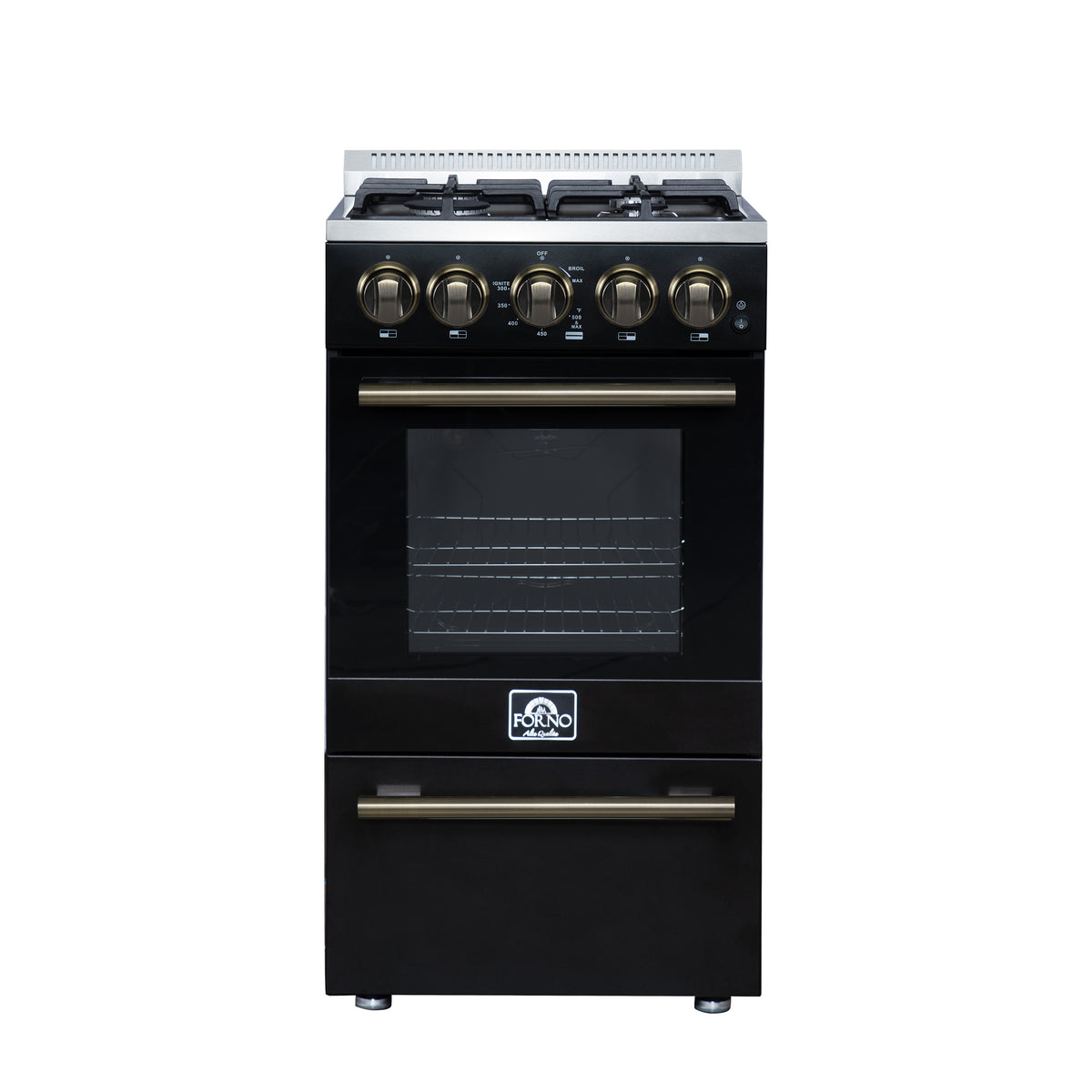 Forno Lamazze 20" Freestanding Gas Range in Black with 4 Sealed Burners, 21,200 BTU Cooktop