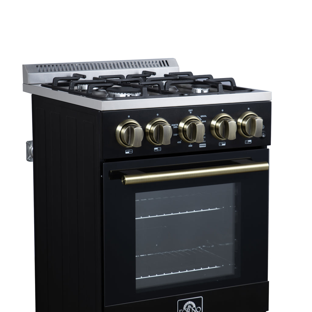 Forno Lamazze 20" Freestanding Gas Range in Black with 4 Sealed Burners, 21,200 BTU Cooktop