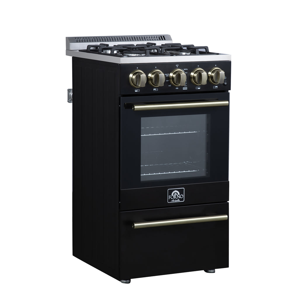 Forno Lamazze 20" Freestanding Gas Range in Black with 4 Sealed Burners, 21,200 BTU Cooktop