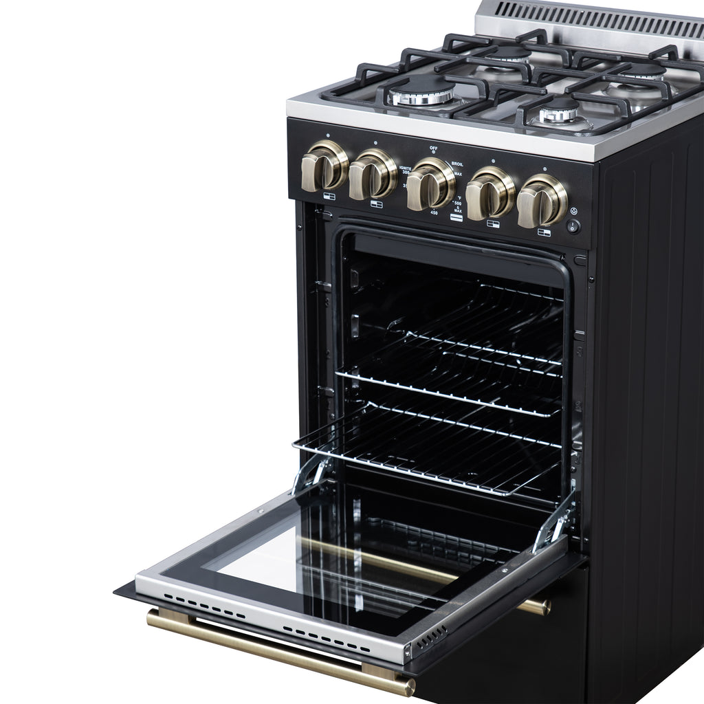 Forno Lamazze 20" Freestanding Gas Range in Black with 4 Sealed Burners, 21,200 BTU Cooktop