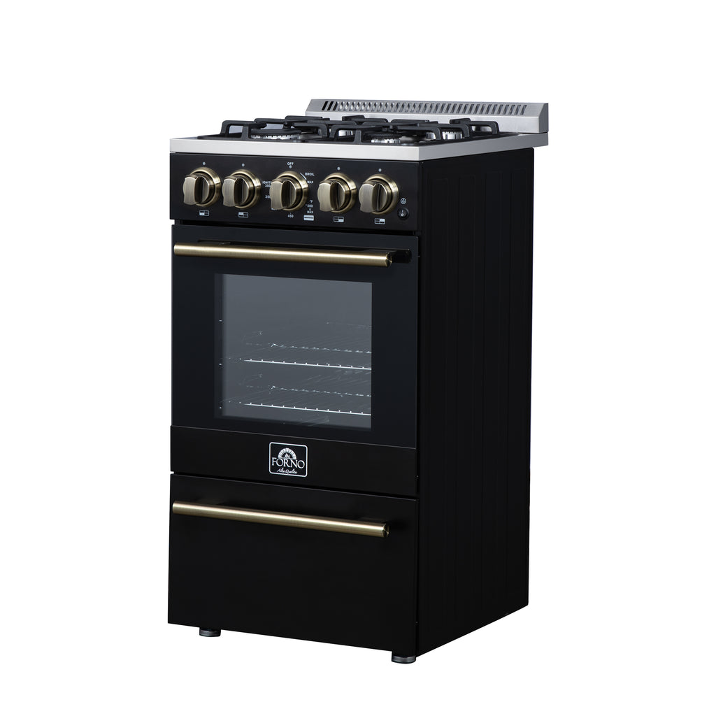 Forno Lamazze 20" Freestanding Gas Range in Black with 4 Sealed Burners, 21,200 BTU Cooktop