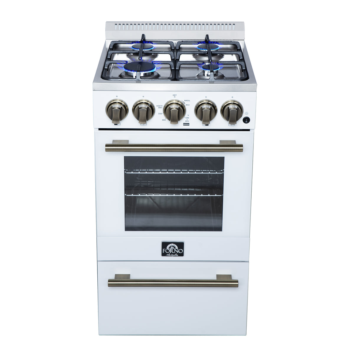 Forno Lamazze 20" Freestanding Gas Range in White with 4 Sealed Burners, 21,200 BTU Cooktop