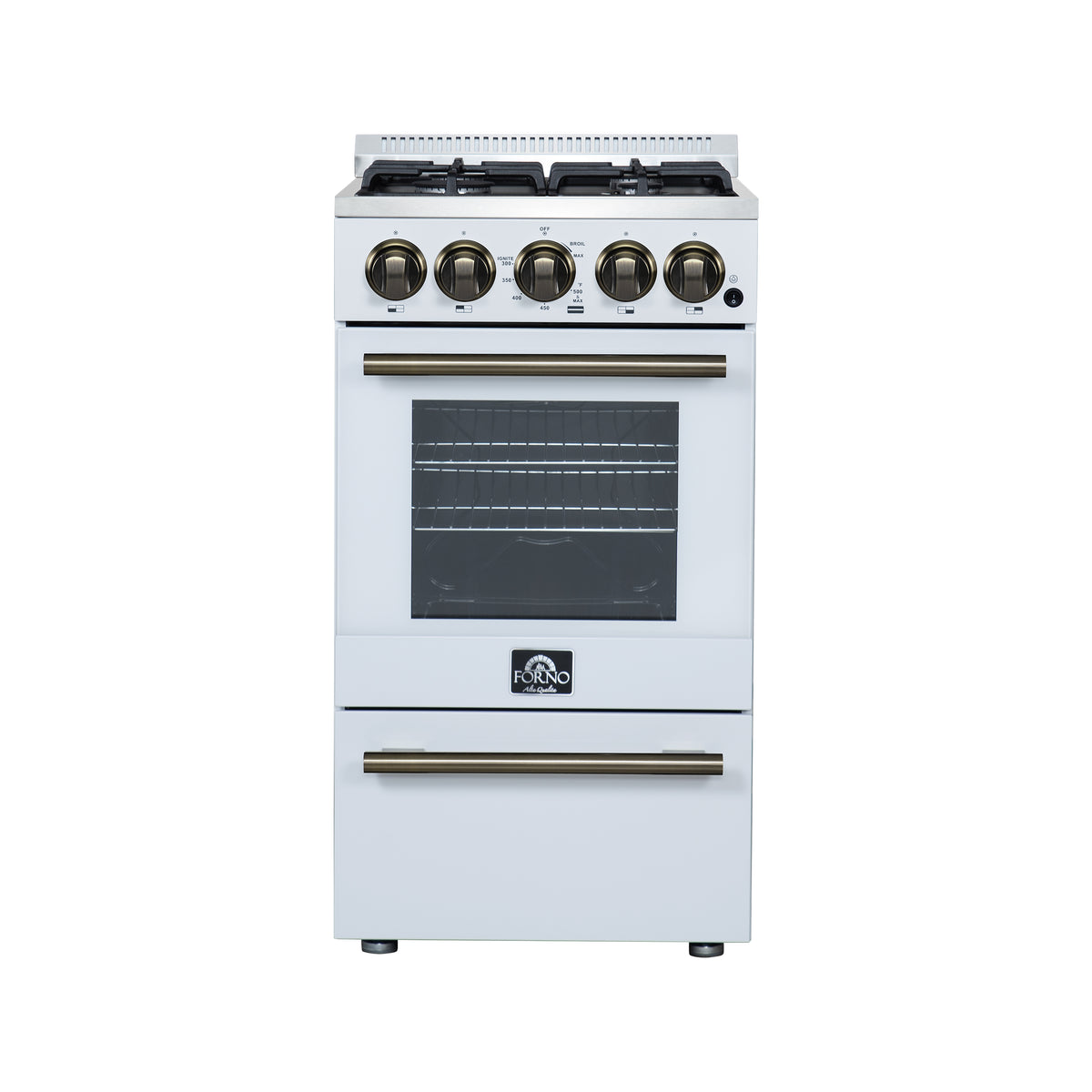 Forno Lamazze 20" Freestanding Gas Range in White with 4 Sealed Burners, 21,200 BTU Cooktop