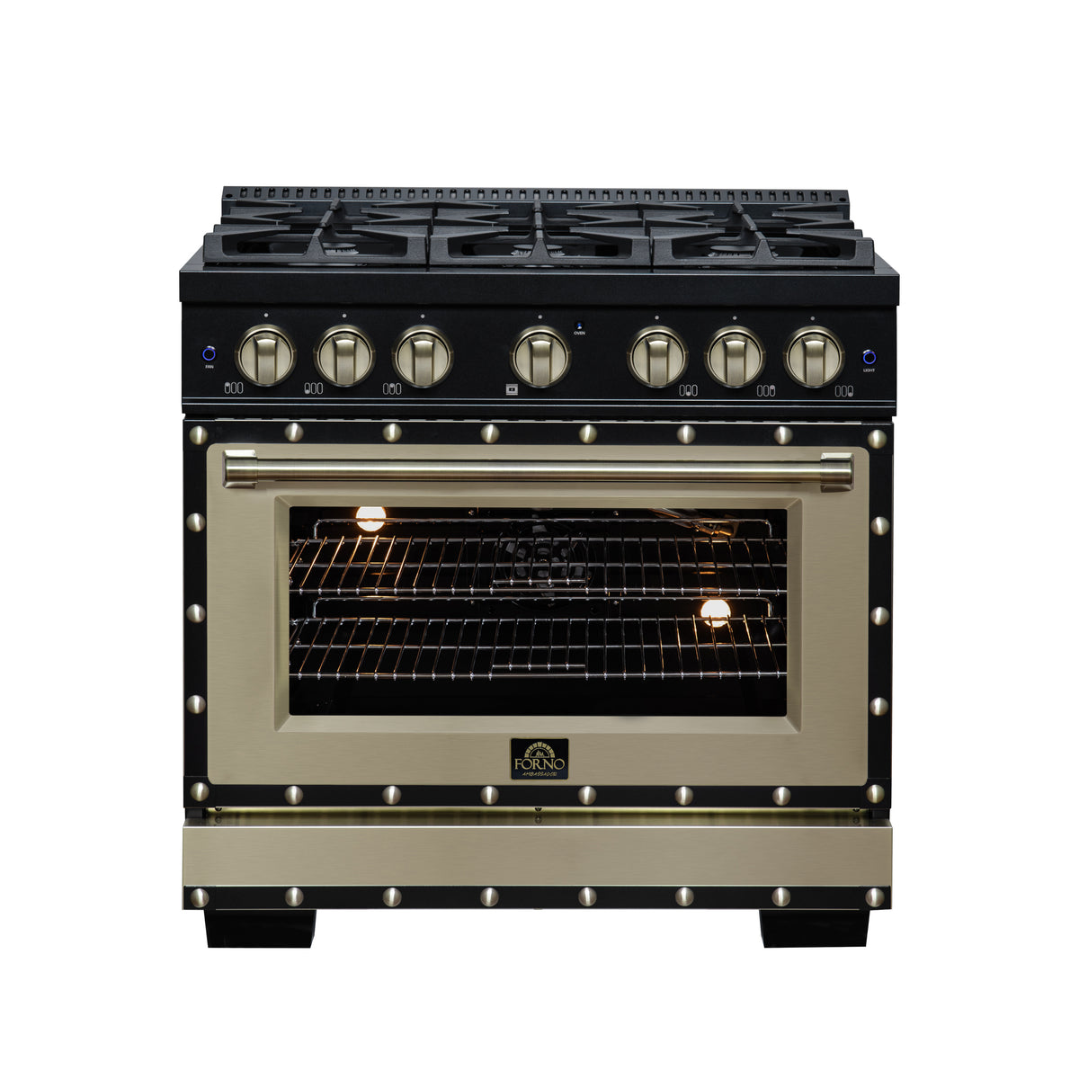 Forno Ambassador 36" Gas Range in Black, 6 Sealed Burnes, 71 000 BTU Cooktop Output