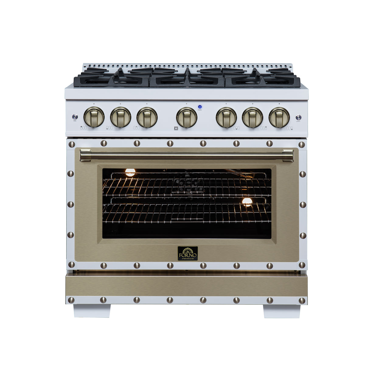 Forno Ambassador 36" Gas Range in White, 6 Sealed Burnes, 71 000 BTU Cooktop Output