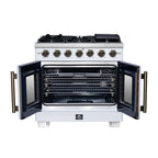 Forno Capriasca 36" French Door Gas Range in White, 6 Brass Burners 120,000 BTU, Wok Support & Griddle