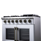 Forno Capriasca 36" French Door Gas Range in White, 6 Brass Burners 120,000 BTU, Wok Support & Griddle