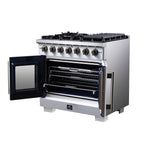 Forno Capriasca 36" French Door Gas Range in White, 6 Brass Burners 120,000 BTU, Wok Support & Griddle