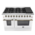 Forno Galiano 48" Freestanding Gas Range White & Antique Brass Design, 8 Burners 107,000 BTU, Griddle