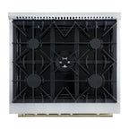 Forno Giovanni 30" Freestanding Gas Range White & Antique Brass Design, 5 Sealed Burners 67,000 BTU
