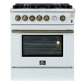 Forno Giovanni 30" Freestanding Gas Range White & Antique Brass Design, 5 Sealed Burners 67,000 BTU