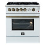 Forno Giovanni 30" Freestanding Gas Range White & Antique Brass Design, 5 Sealed Burners 67,000 BTU
